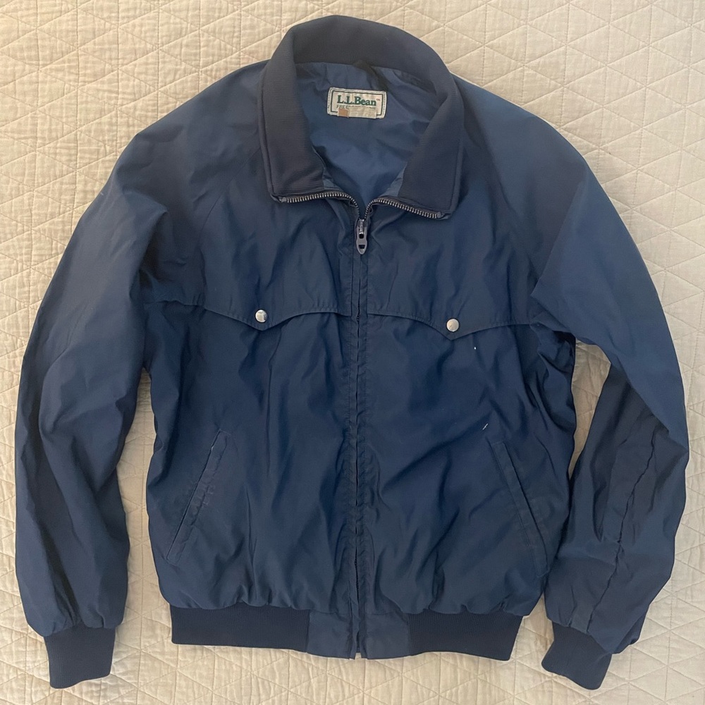 L.L. Bean Vintage Stand Collar Snap Pocket Full Zip Nylon Bomber in Blue Size XL